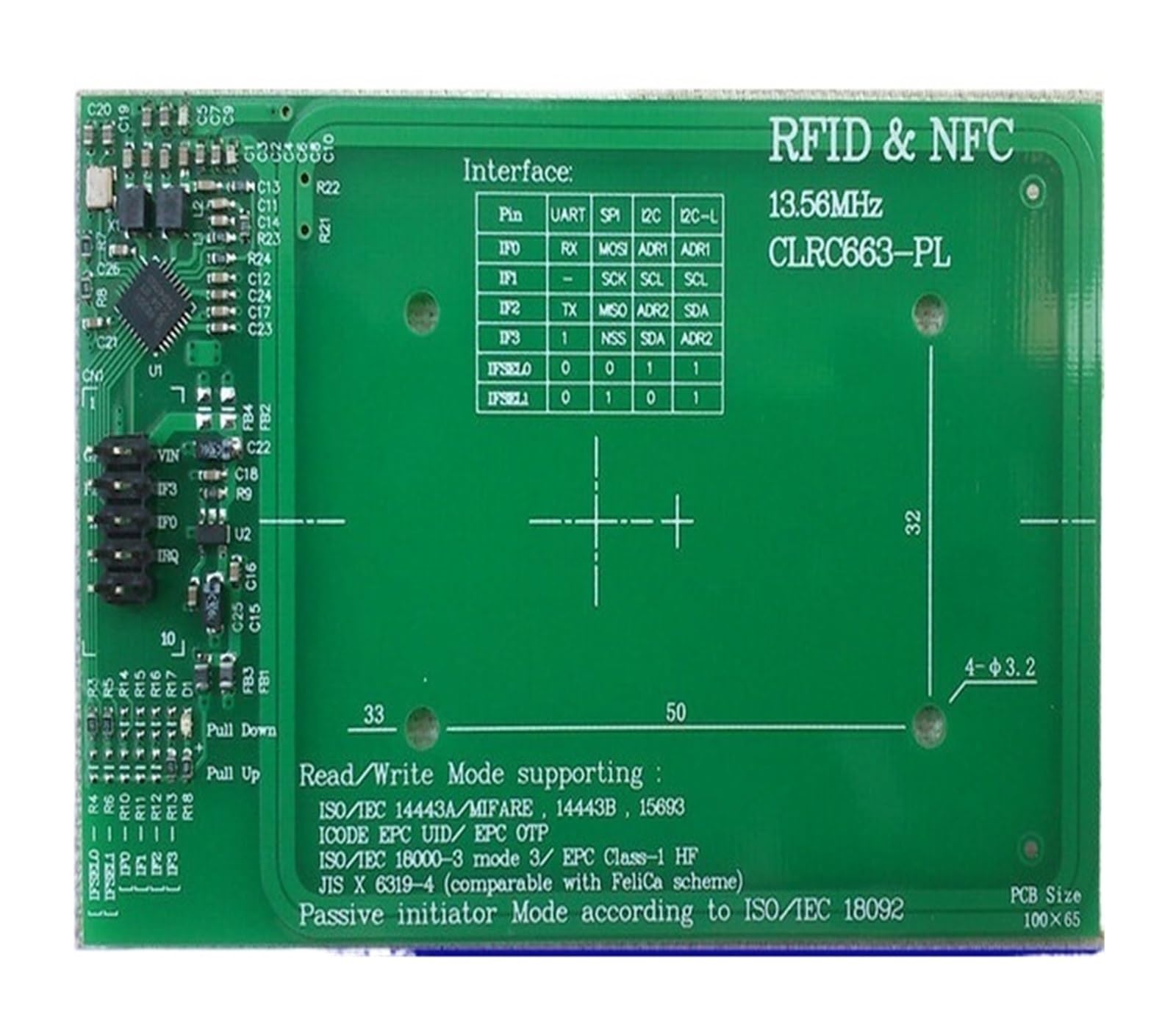 CLRC663 module RFID/NFC read and write board distance