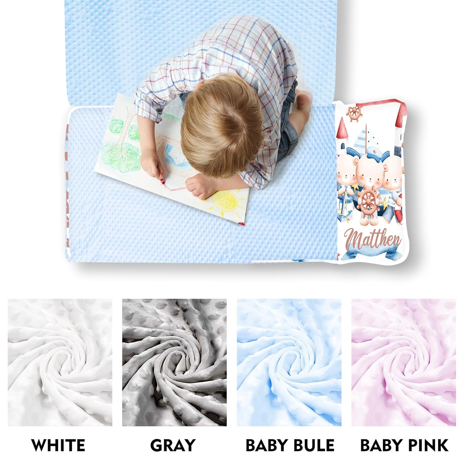 Personalized Sailor Bear Toddler Nap Mat – Custom Name Embroidery, Ideal for Daycare, Preschool & Travel