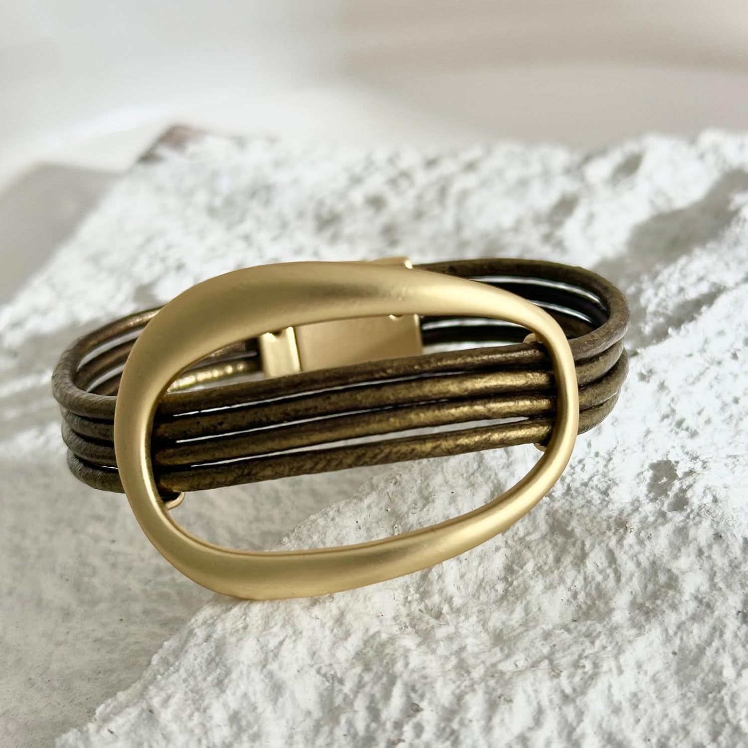 Bracelets for Women Leather Bracelet Multi-Layer Rope Wrap Bangle 14k Gold Plated Cirle Hollow Tube Boho Cuff Bangle Bracelets for Women Gift - Image 5