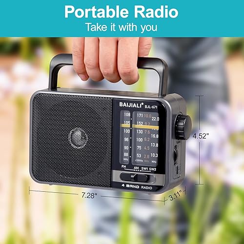 Miniatura 8 de Radio de transistor AM/FM portátil con altavoz, batería o alimentado por USB, radio de emergencia compacta para interiores, exteriores, viajes