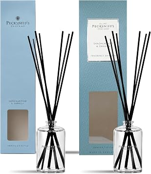 Pecksniffs Diffuser Bundle for Home and Office, Sandalwood & Vanilla Scent, Luxury Room Freshener, Handcrafted in England, 100 ml/3.38 fl oz and 200 ml/6.76 fl oz
