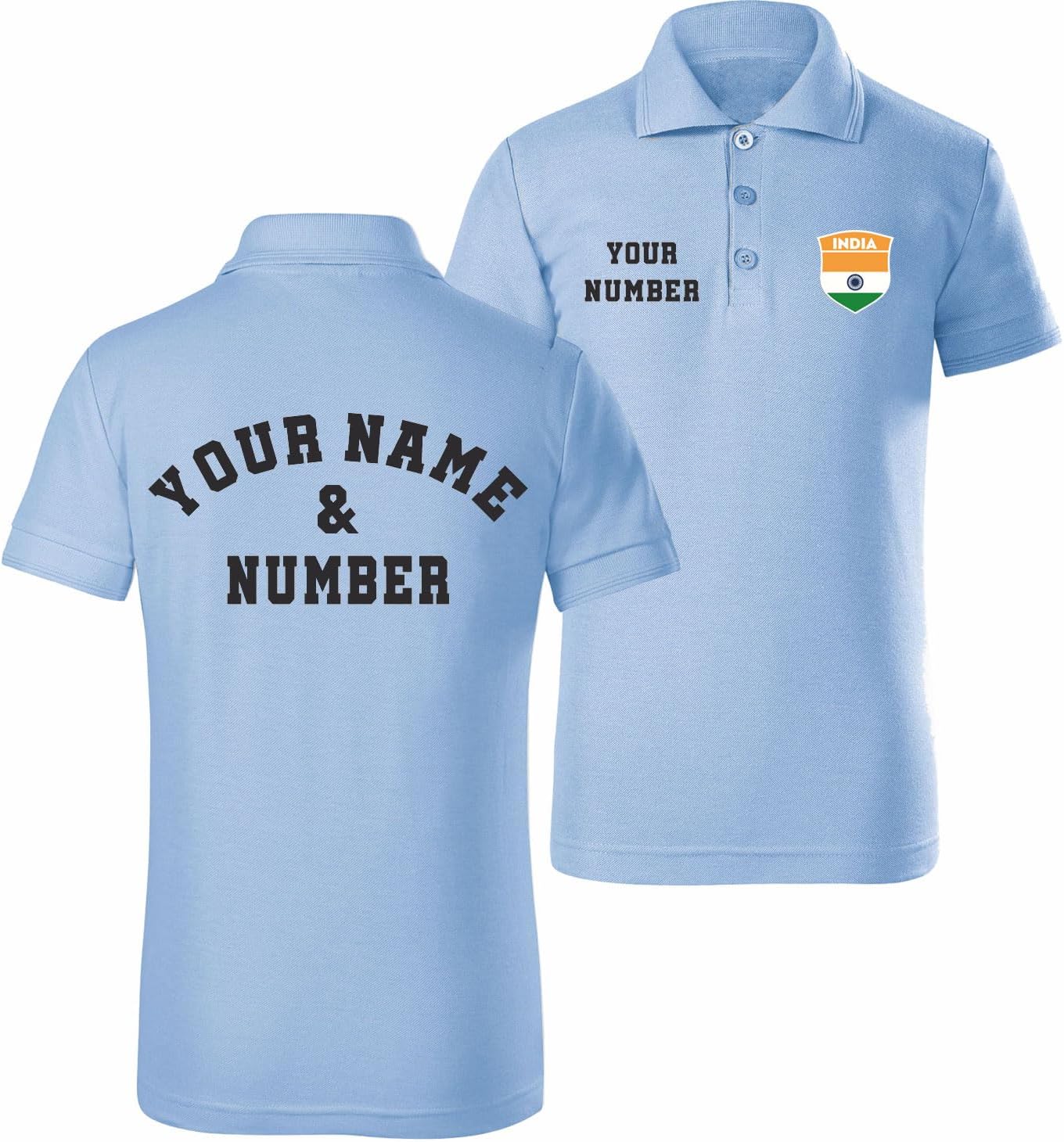 Personalised Kids India 2026 Football Polo Shirt Short Sleeve | Custom Name and Number | India Flag Design