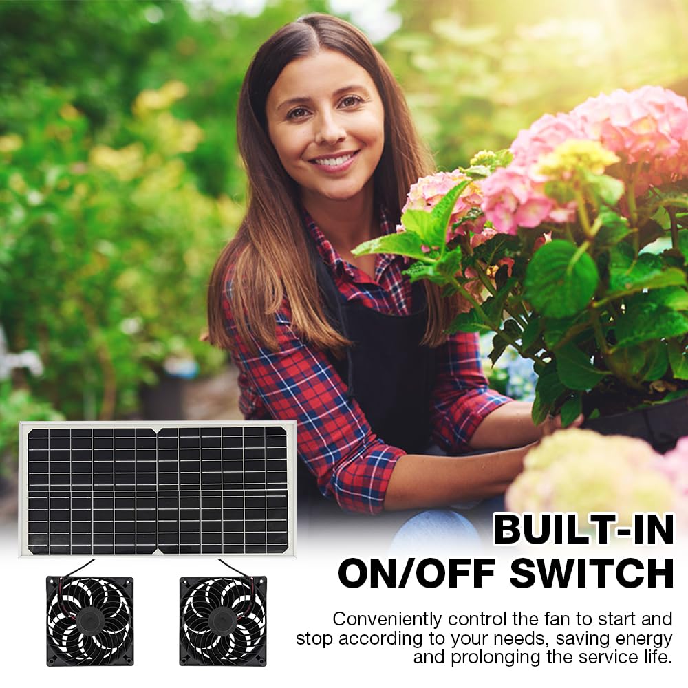 Solar Ventilator, 16W Solarpanel Ventilator, Wetterfest, mit DC Doppelventilator für kleine Hühnerställe, Solarmodul Lüfter Kit für kleine Hühnerställe, Gewächshäuser, Haustierhäuser, Garage