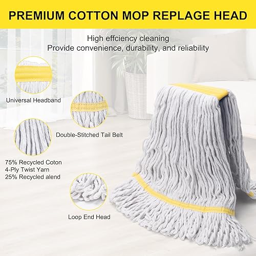 Miniatura 6 de KeFanta Paquete de 3 repuestos de cabezal de trapeador comercial resistente, de algodón industrial húmedo, para limpieza de suelos, color amarillo