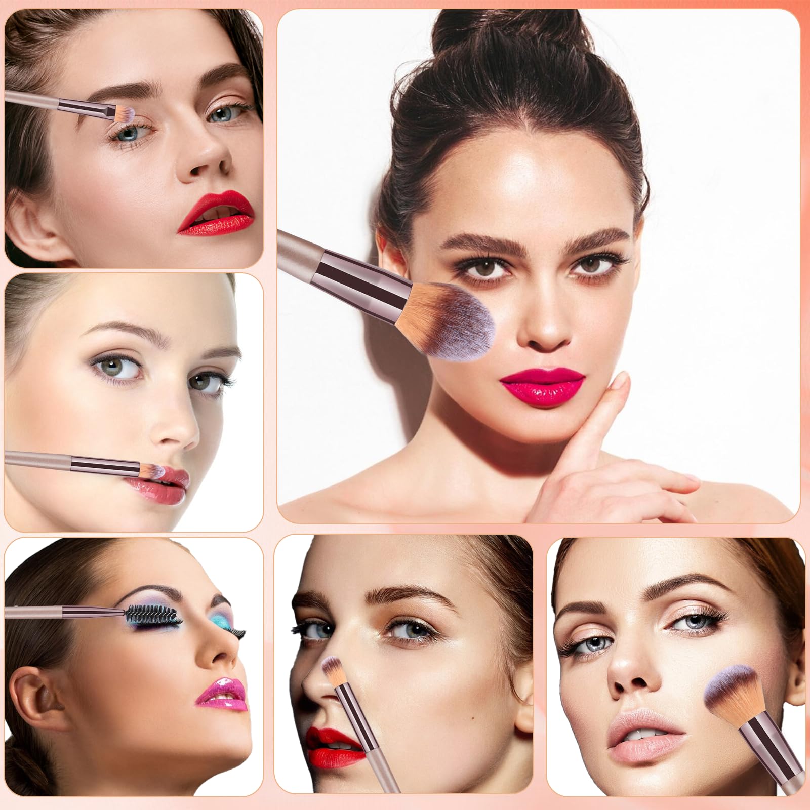 HEYMKGO Pennelli Make Up, 15 Pezzi Set Pennelli Trucco Professionale con Trousse in Pelle PU, Champagne Gold Kit Pennello Trucco Occhi Makeup Brushes Regalo per Ragazze Donne Compleanno San Valentino