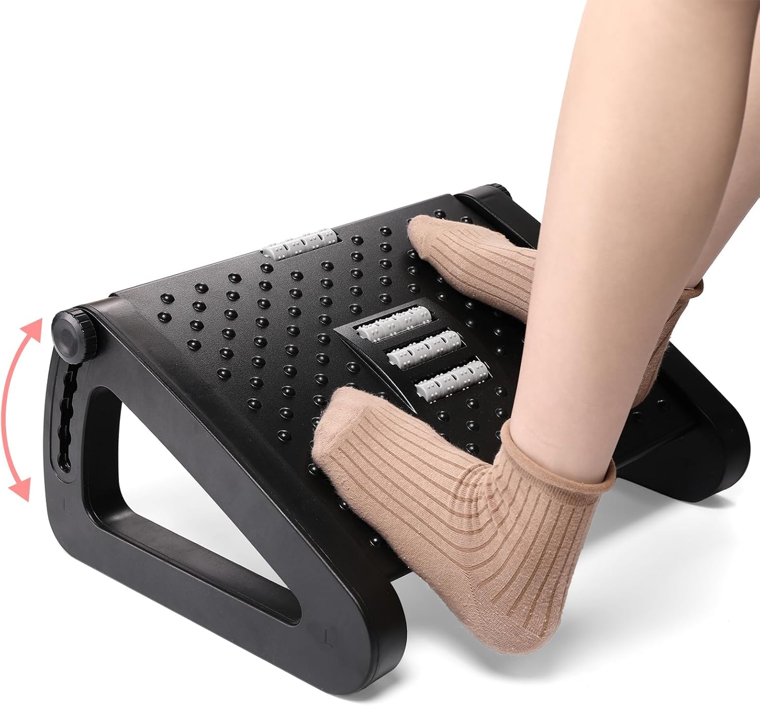 Foot Rest Under Desk Ergonomic - 6 Height Adjustable, Manual Massage Rollers, Premium Vinyl Cover & Sturdy Plastic Frame for Home Office & Gaming