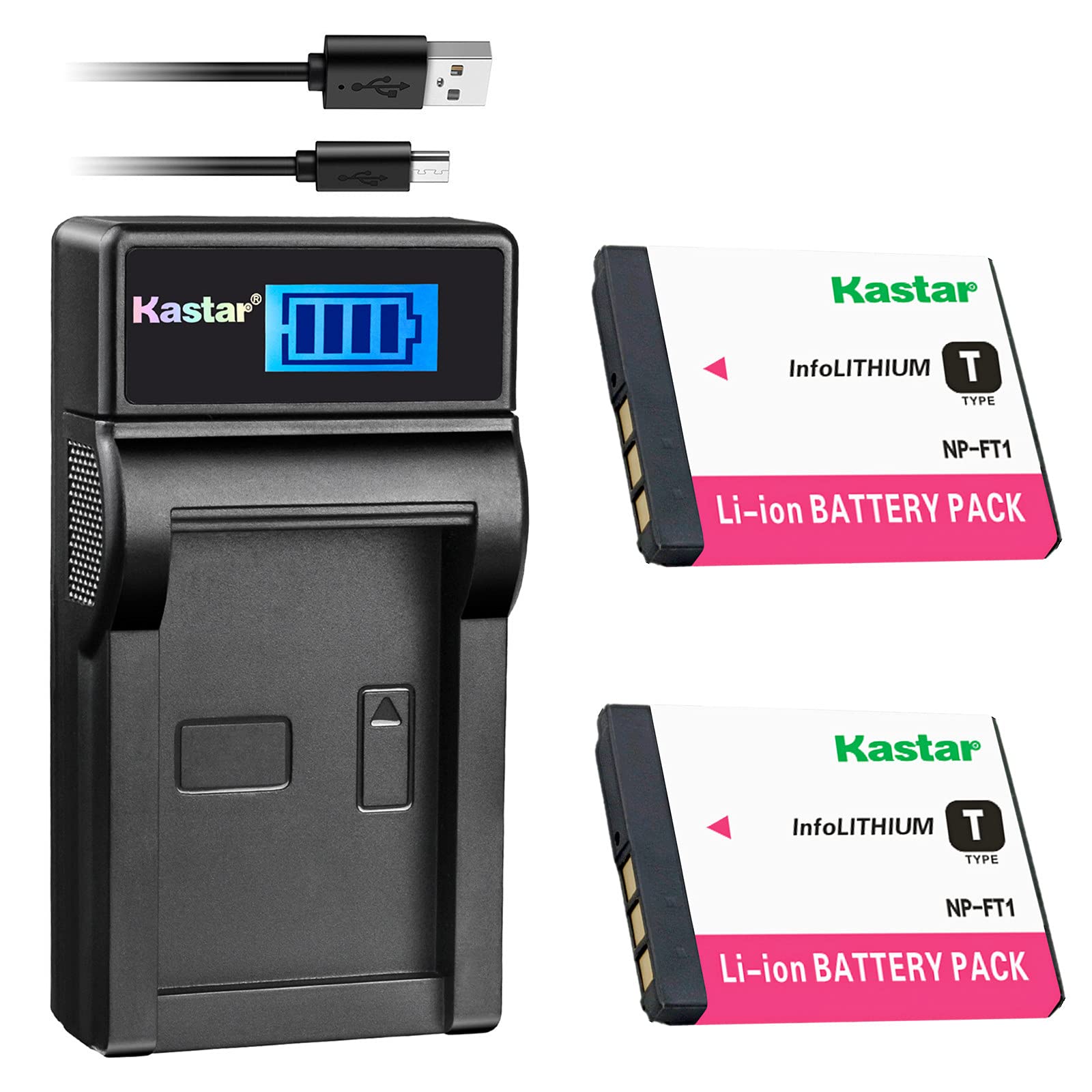 Kastar Battery (X2) & LCD USB Charger Replacement for NP-FT1 DSC-L1 DSC-M1 DSC-M2 DSC-T1DSC-T3/B/3S DSC-T5 DSC-T5/B DSC-T5/NDSC-T5/R DSC-T9 DSC-T10 DSC-T10/B DSC-T10/P DSC-T10/W DSC-T11 DSC-T33