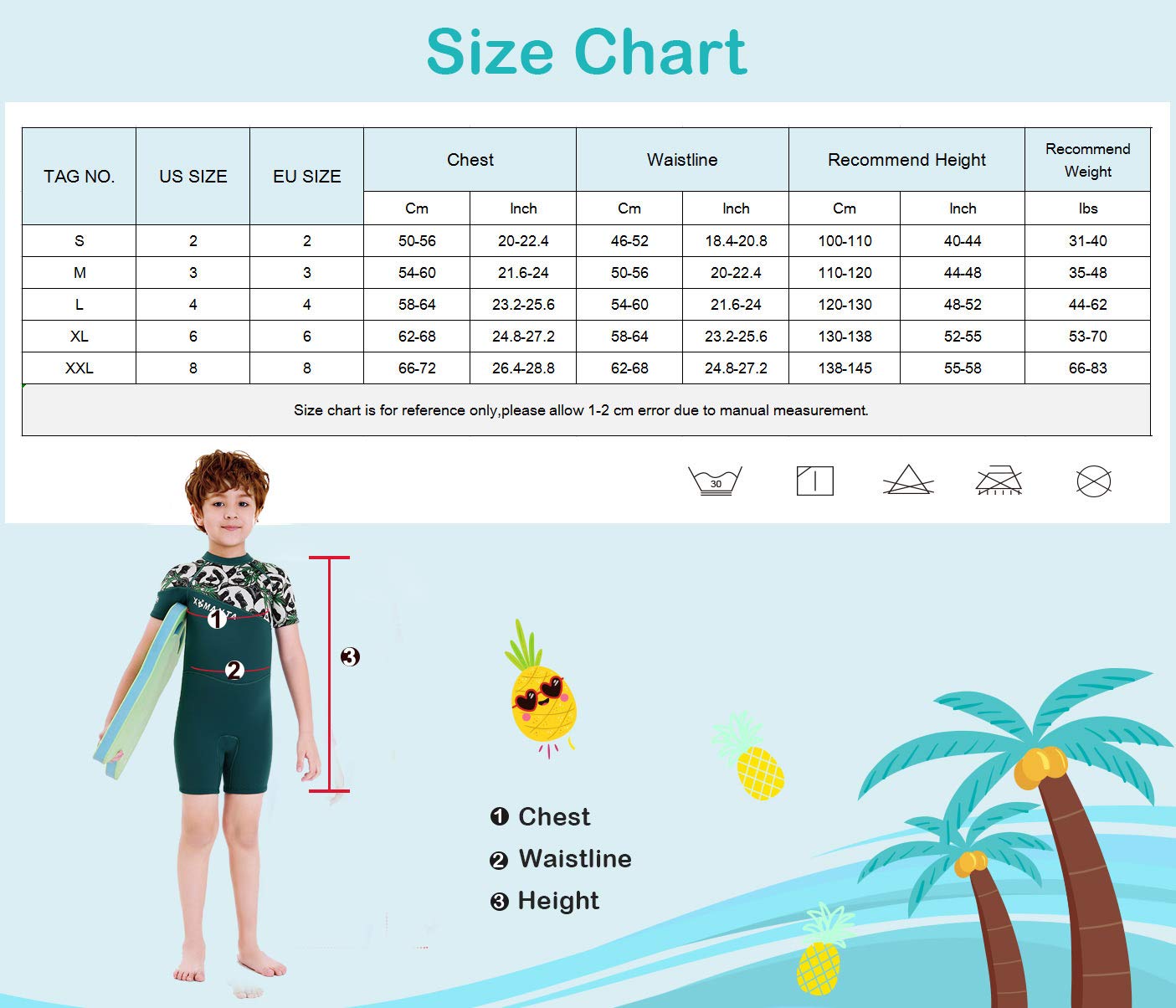 Happy Cherry - 2.5mm Traje de Neopreno Completo Anti-UV Verano Wetsuit Corto Bañador de Buceo Actividades Acuáticos Infantil Elástica - ES 8-9 Años