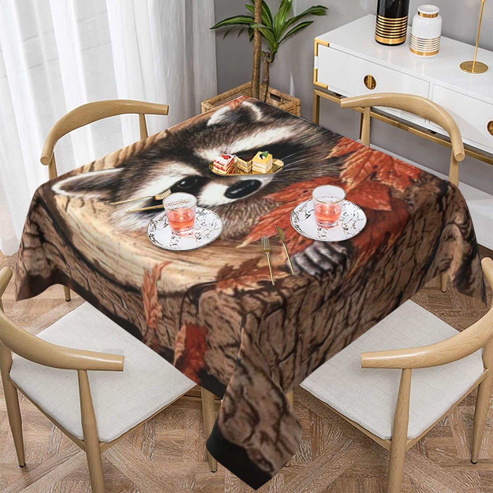 Nappe carrée raton laveur automne idéale table salle à manger et cuisine