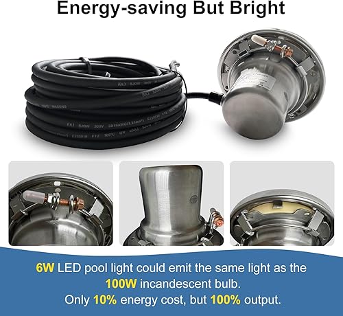 Miniatura 4 de Luces de spa de 6 pulgadas para piscina enterrada, cable de 50 pies, luces LED de piscina de 120 V CA, luz subacuática de spa, adecuada para la