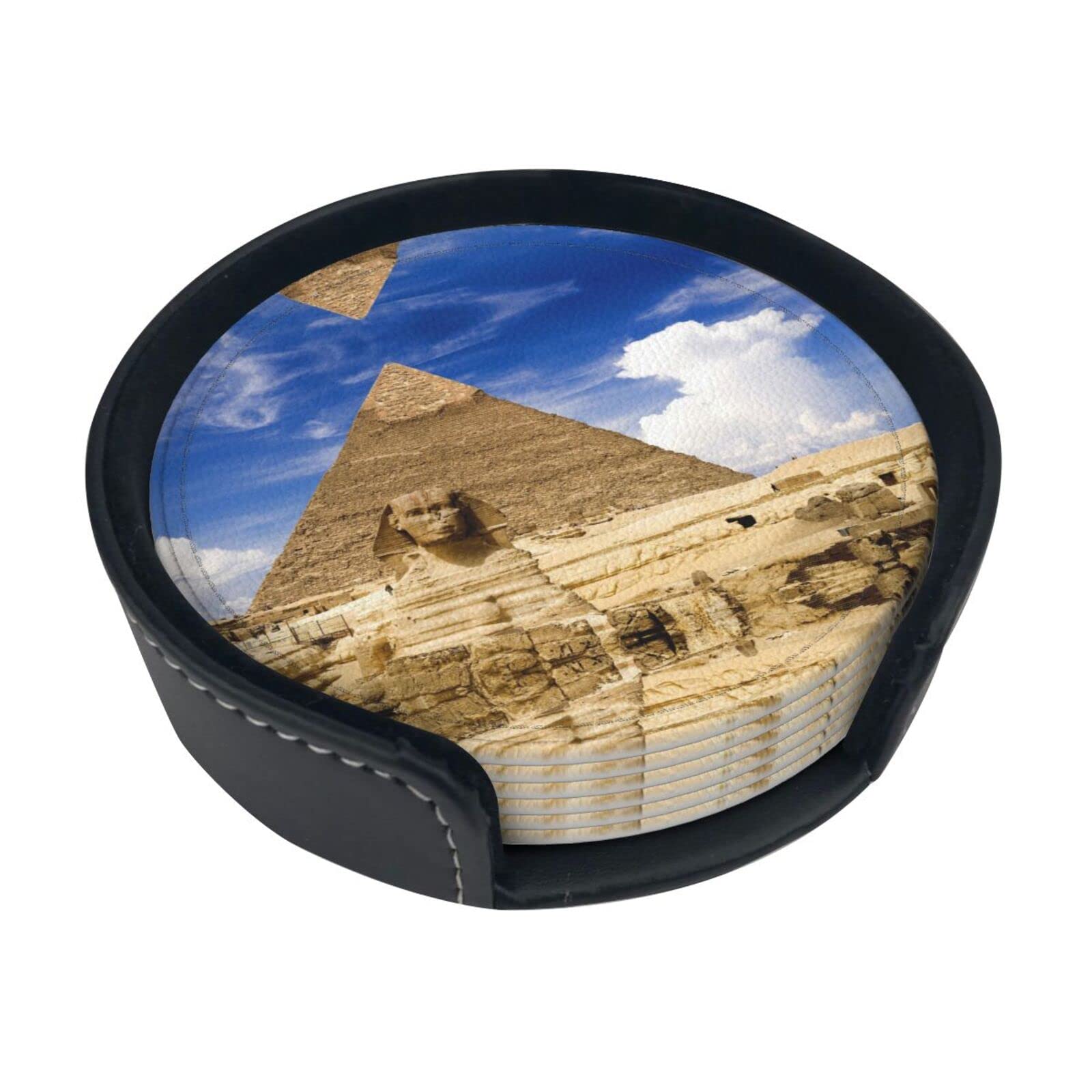 Coasters Set Of 6 Pyramids Of Egypt Print Leather Coasters For Drinks,Home Décor And Housewarming Gift