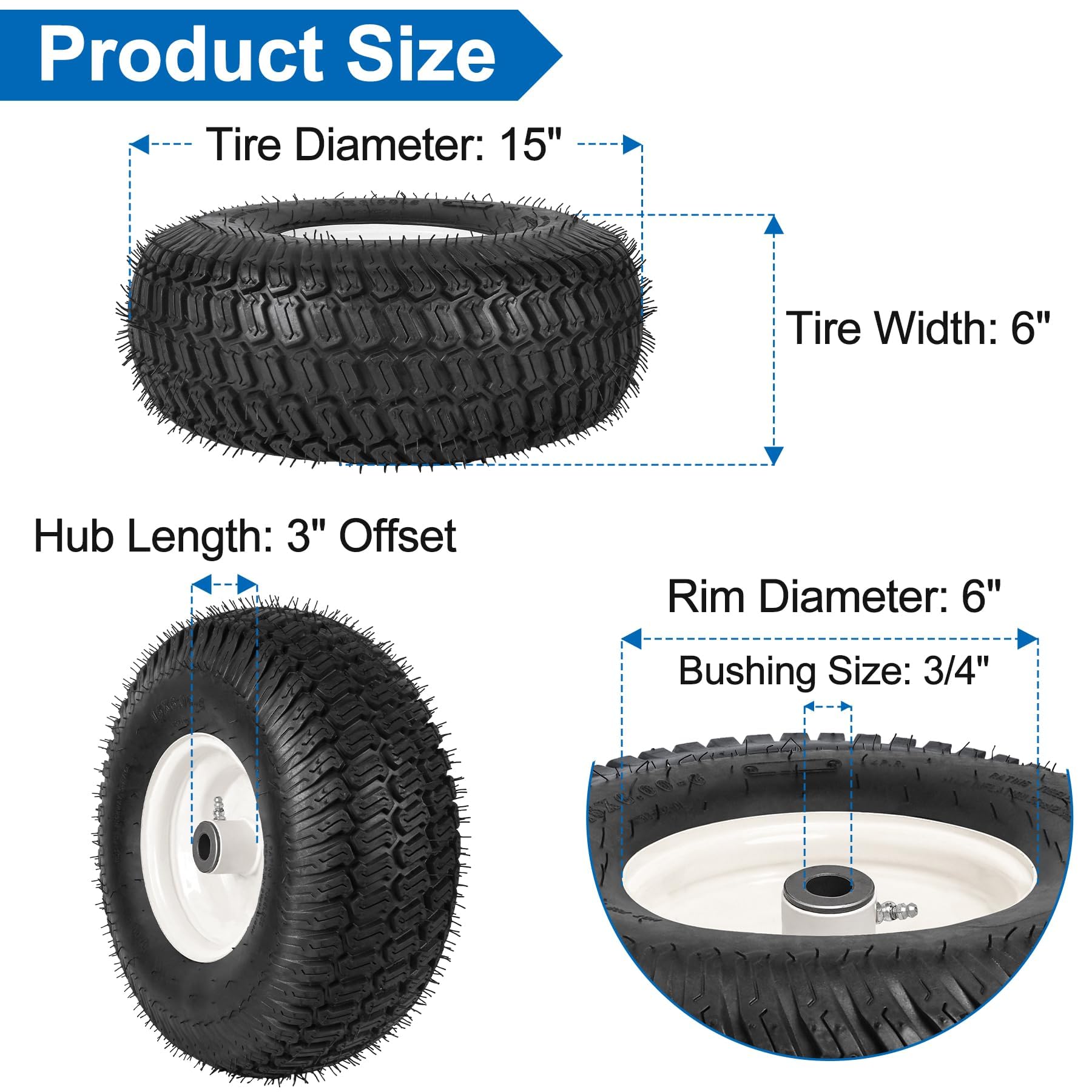 Snapklik.com : Phepetroll 15x6.00-6nhs Lawn Mower Front Tire 4 Ply ...