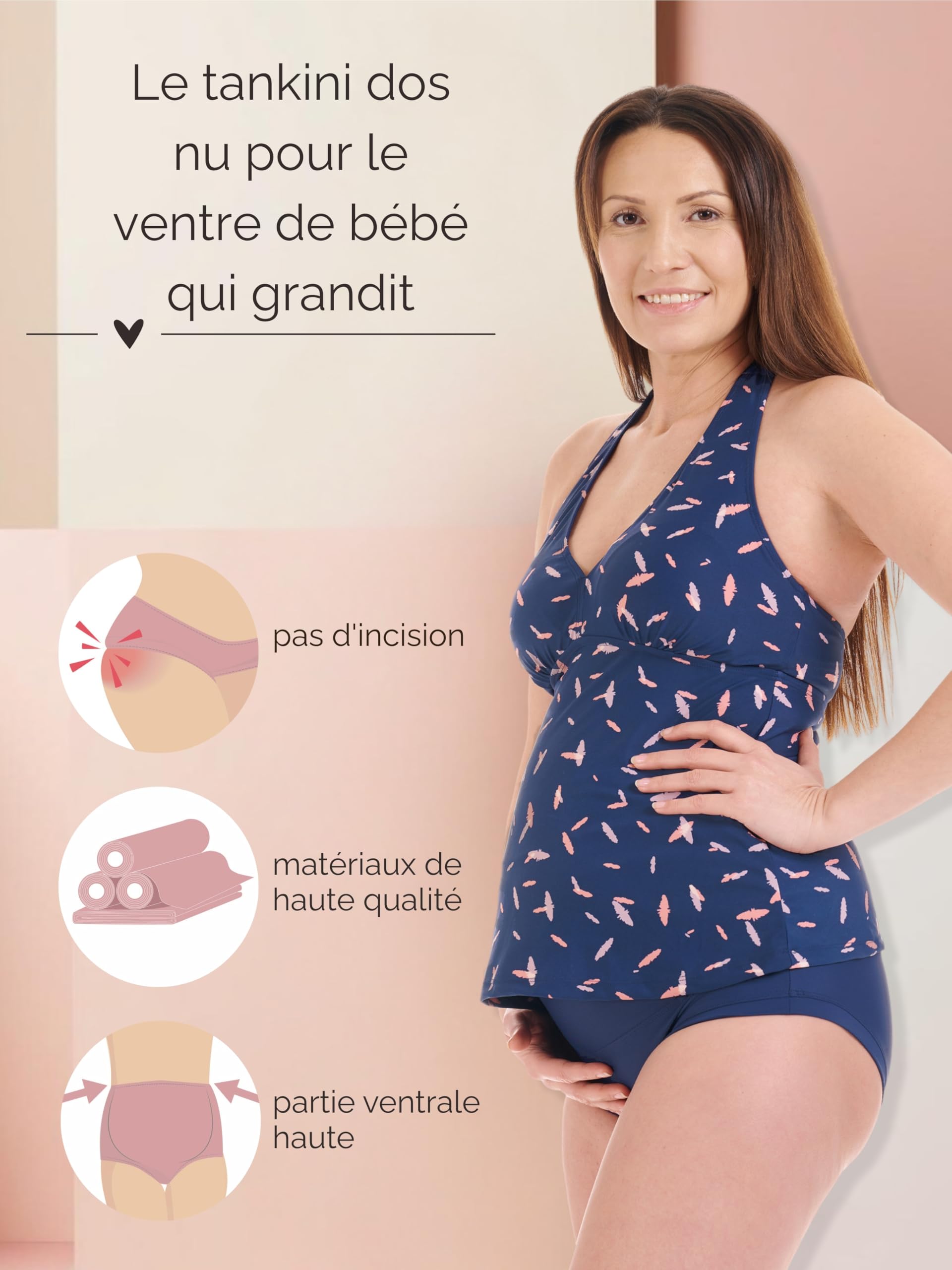 Herzmutter Maillot de Bain de Maternité - Tankini de Grossesse - Dos Nu - Tankini de Maternité - Maillot de Bain pour Femmes Enceintes - Protection UV - 2 Pièces - 7100