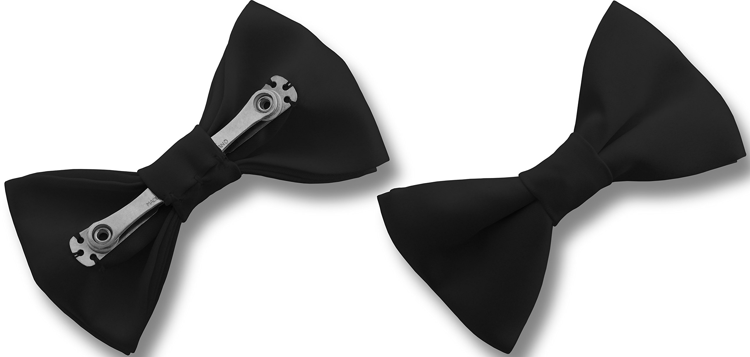 Great British Tie Club Men's Black Satin Clip On Bow Ties (Black)