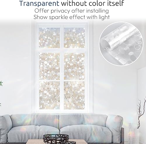 Miniatura 7 de rabbitgoo Película de privacidad para ventana, diseño de arcoíris decorativo para cubierta de vidrio, adhesivo estático, no adhesivo, bloqueo UV,
