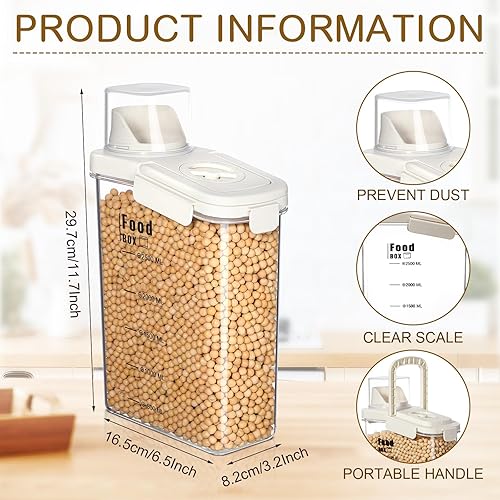 Miniatura 2 de 4 recipientes de cereales de almacenamiento de 2.8 L herméticos grandes recipientes de alimentos secos con boquilla de vertido, dispensador