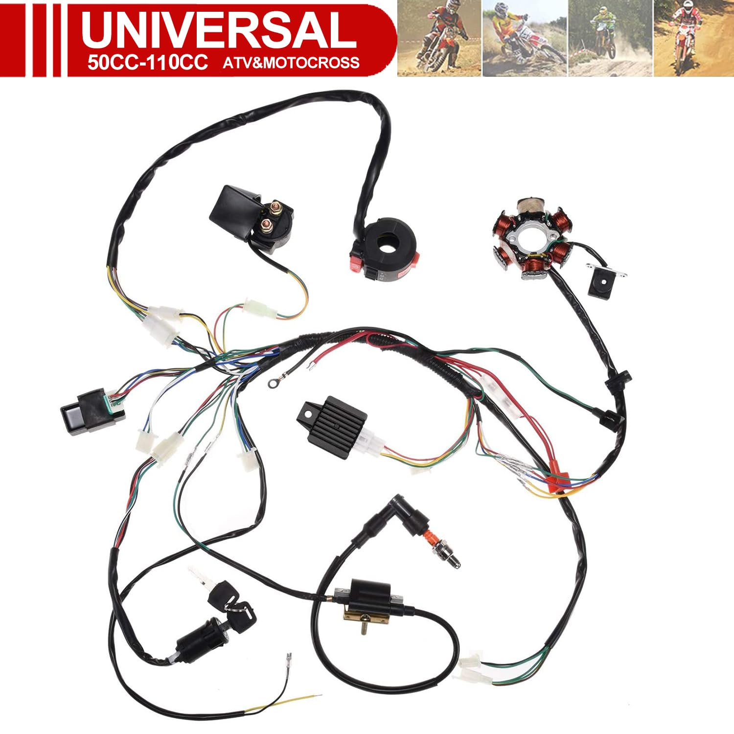 Impianto elettrico completo Bobina statore Cablaggio CDI Cablaggio candela Quad Set cablaggio, ATV QUAD 50/70/90/110CC Quad Bike Buggy Go Kart