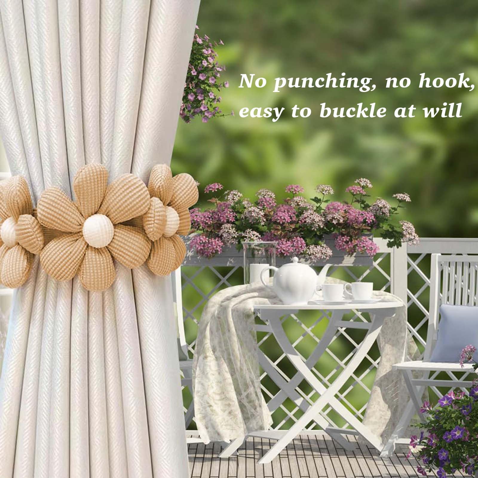 Embrasses De Rideaux En Forme De Fleur - Lot De 2 - Longueur Réglable - Décoration Maison (Beige)