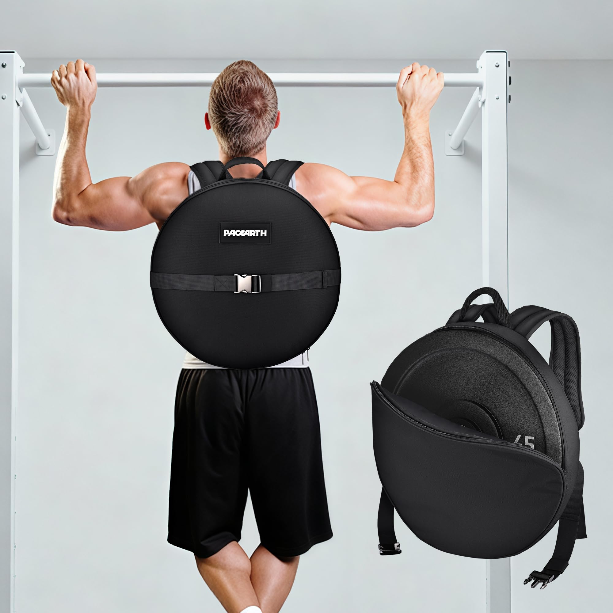 Photo 1 of PACEARTH Weighted Strength Training Backpack – Adjustable Weight Plate Bag for Calisthenics, Pull-Ups, Squats & Core Workouts – Fits 17.7" Gym Plates – Metal Buckle Straps & Reinforced Stitching