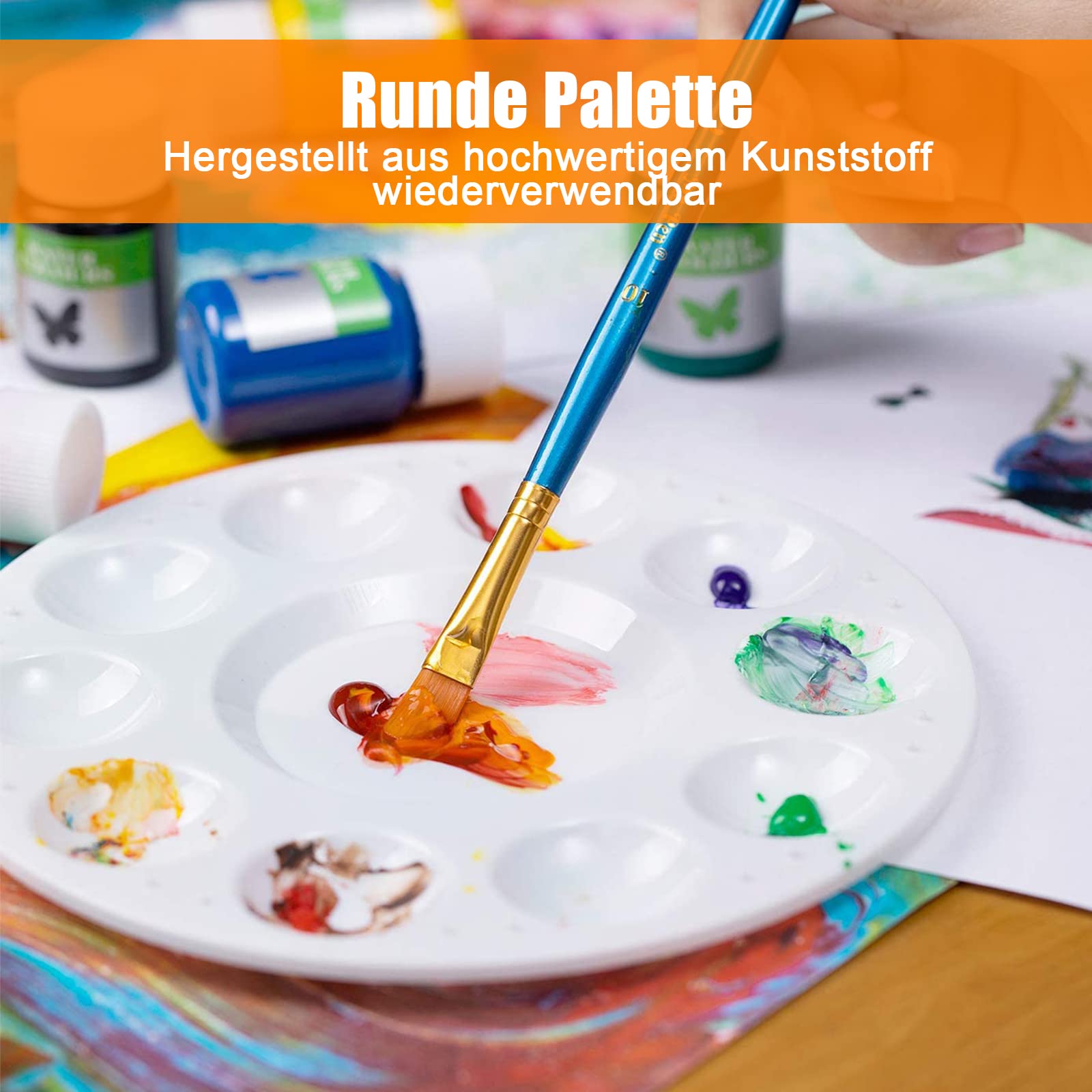 2 Tavolozze R Tonde Per Pittura A Olio E Acrilico – 7 Scomparti, Forma A Prugna, Plastica Addensata Bianca