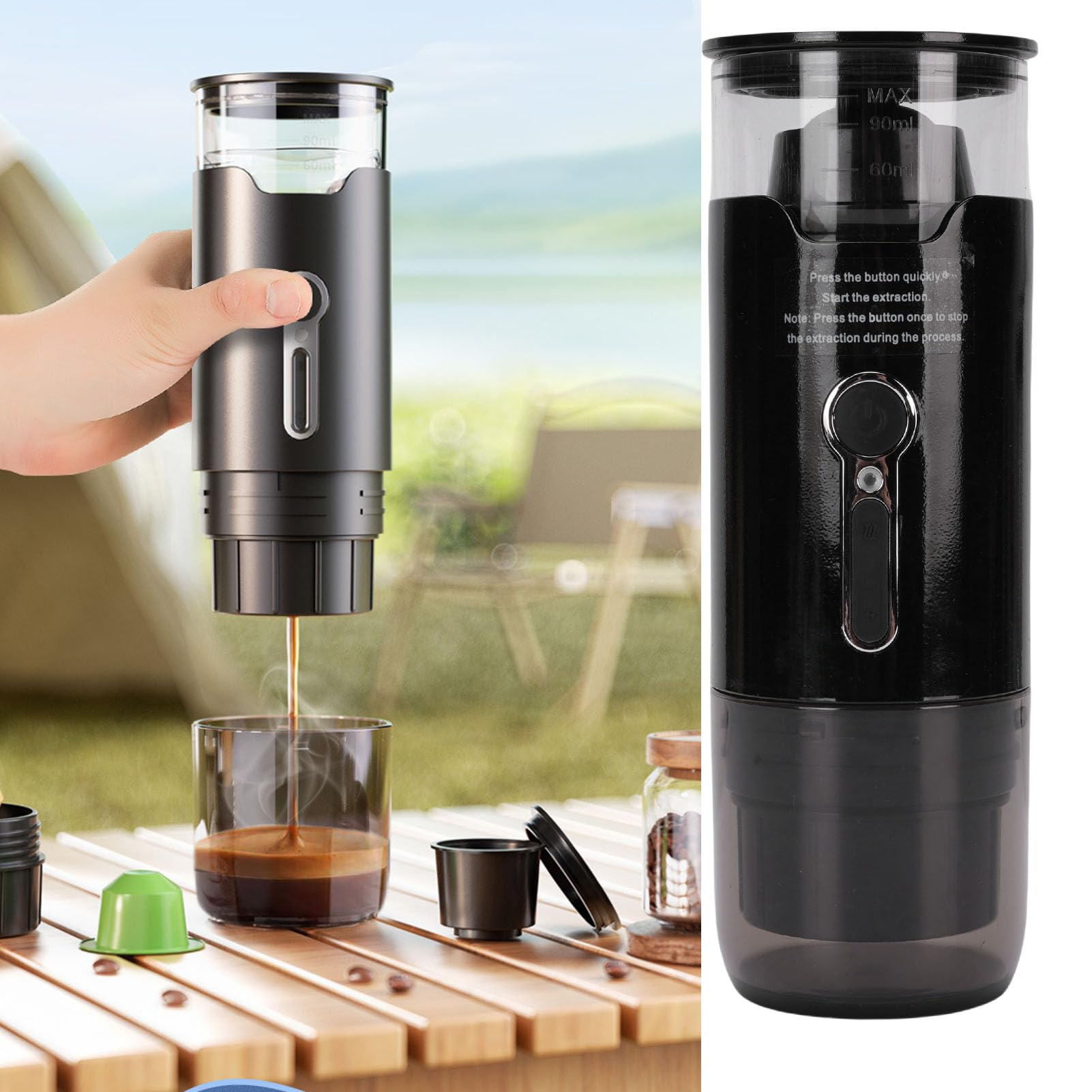 Haofy de de café Portátil Café de Automóviles Pequeñas Cafeteras con Presión de 15 Bares para Cápsulas de DG Café de café Cartuchos