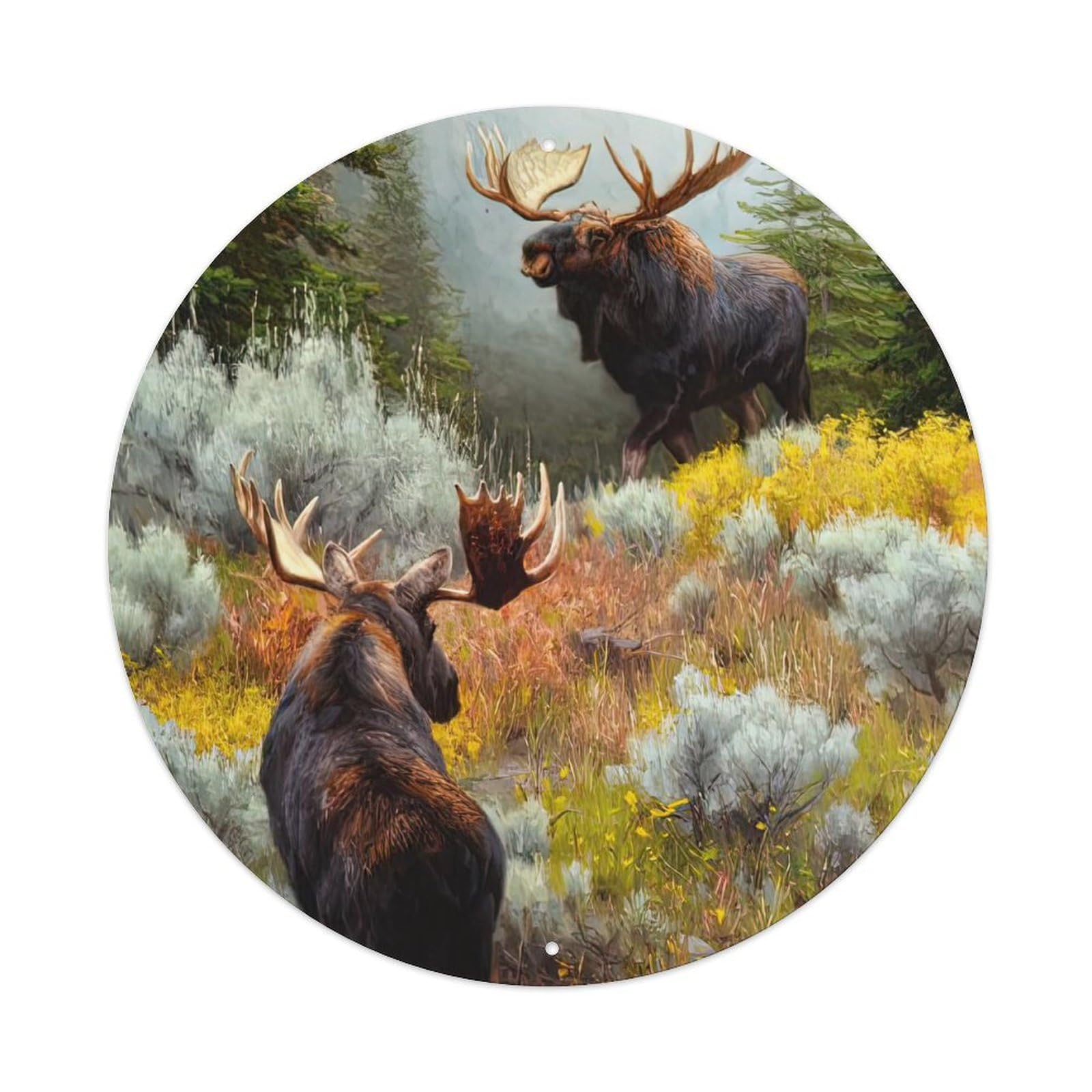 Animals Artwork Two Elk in The Forest Vintage Metal Tin Sign Plaque Wall Decor for Cafe, Club Bar, Office, Garden Metal Poster 8x8Inch