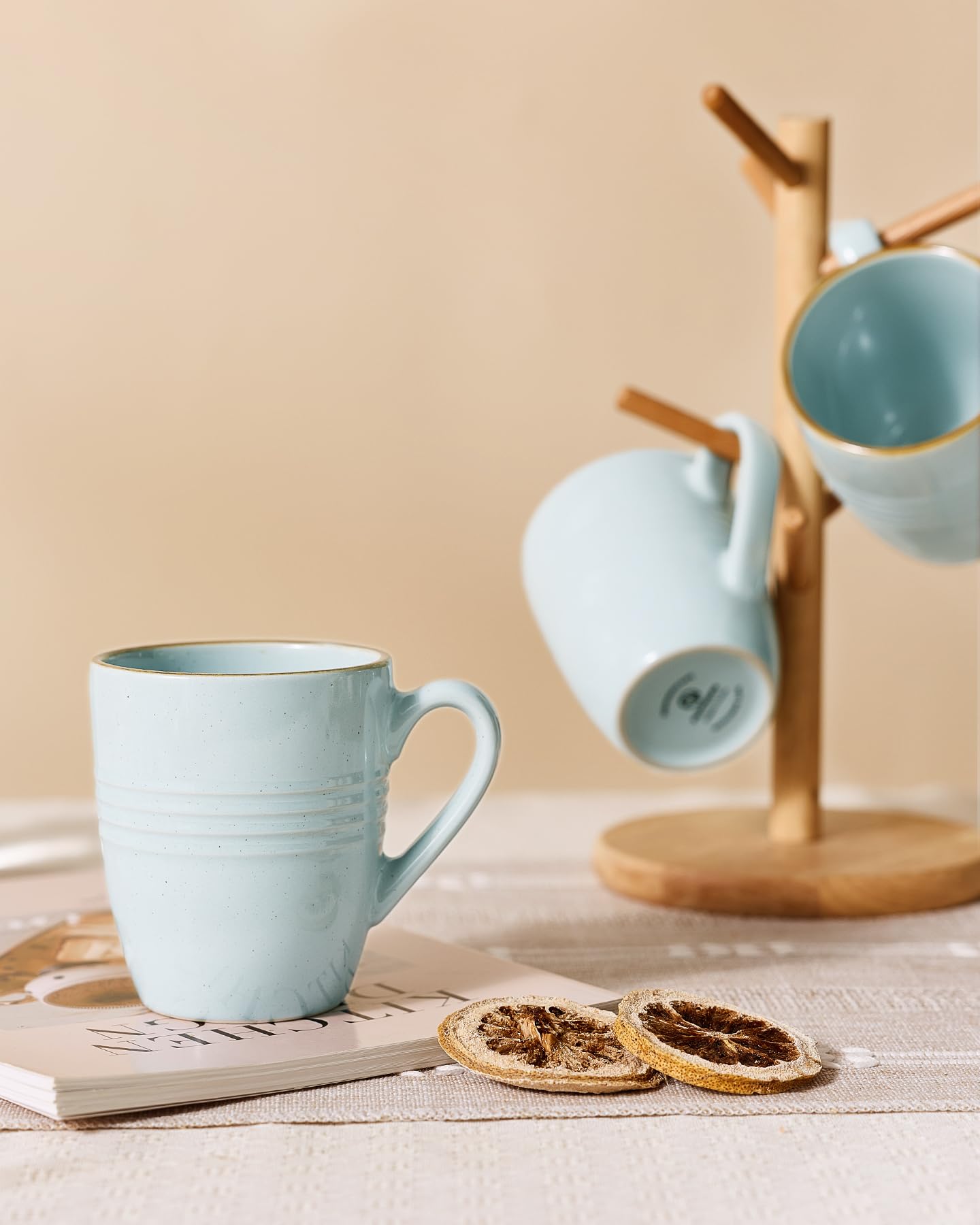 Richmount Jupiter Kaffeetassen-Set, 6-teilig, 385 ml Kaffeetassen, mikrowellen- und spülmaschinengeeignet, Tassen mit Henkel für Kaffee, Tee, Kakao, Milch, Hellblau