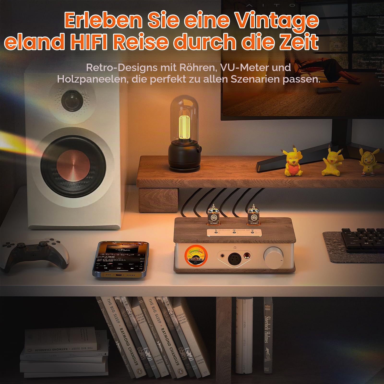 Douk E2 Röhren Kopfhörerverstärker mit XLR/4.4mm/6.35mm/ RCA Ausgänge, HiFi-Stereo Vorverstärker mit VU-Messgerät für Kopfhörer, Heim-Verstärker, Aktive Lautsprecher