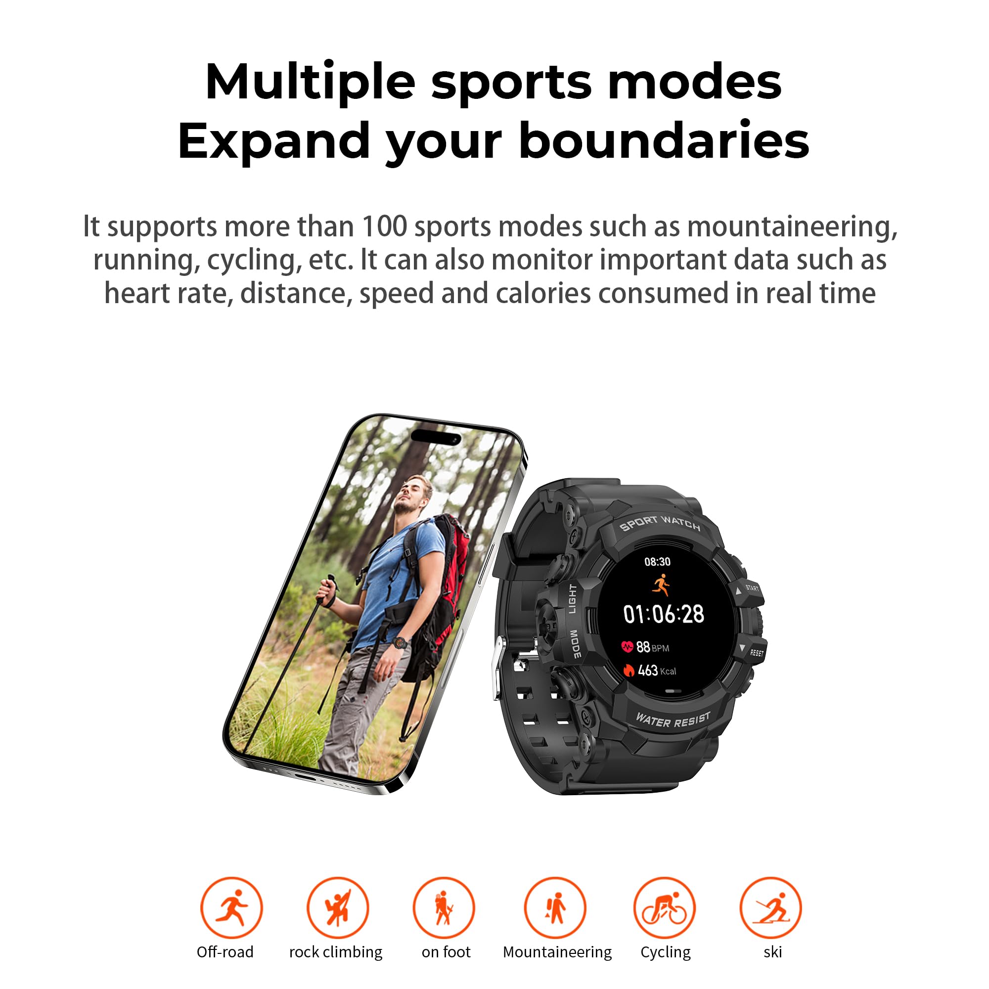 Reloj inteligente militar para hombre (contestar/hacer llamadas), iOS y