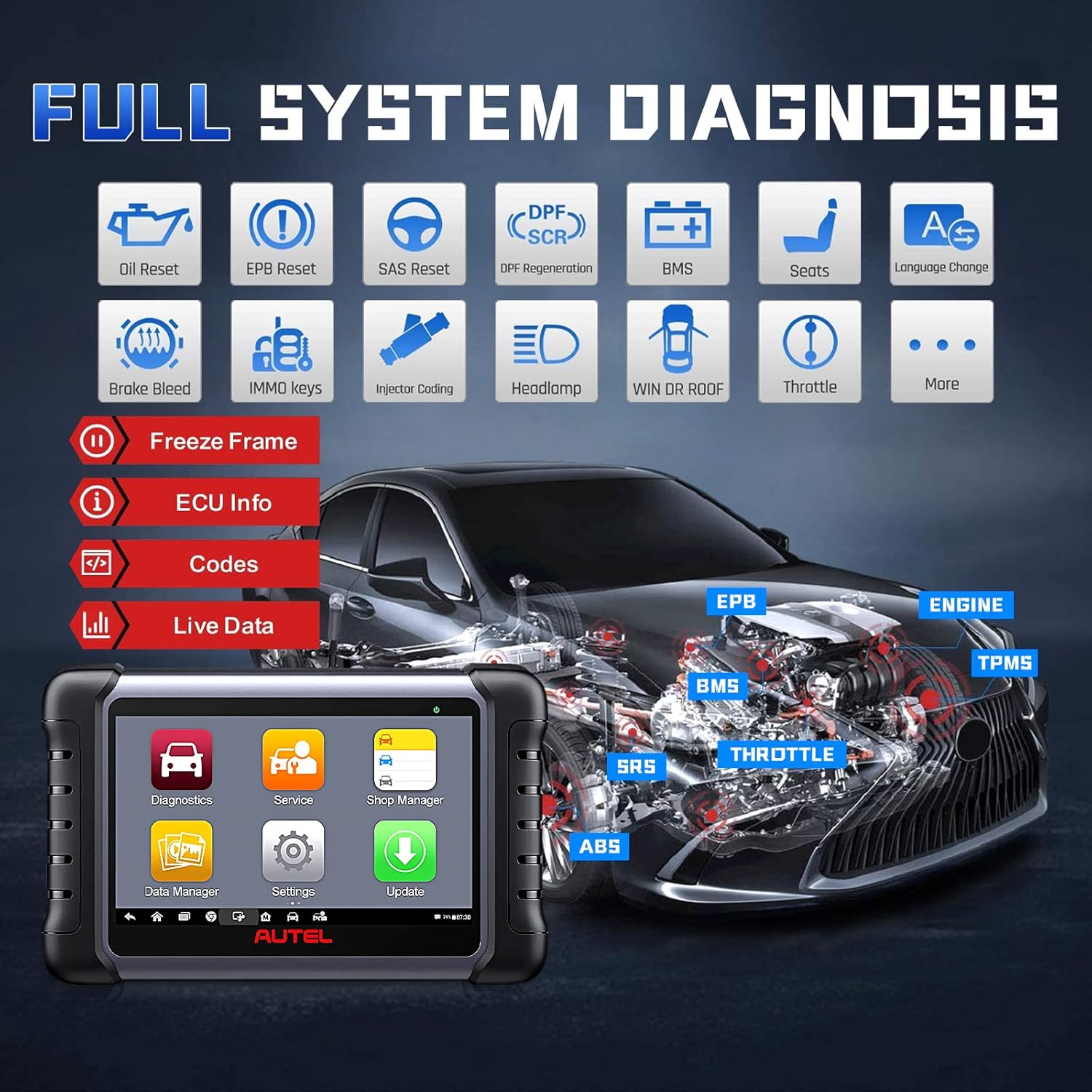 Autel MaxiCOM MK808(Z) Diagnostic Scan Tool - Android 11 Based Bi-Directional Control,1 Year Software Updating,2022 Upgraded of MK808/MX808, All System Diagnosis,FCA Auto Auth,Oil Reset,EPB (Original) : Automotive