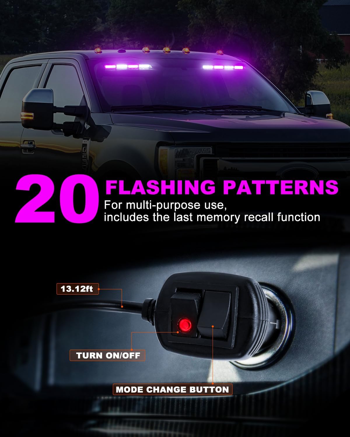 HLauto Bundle-2 items: 6Z4J Emergency Dash Strobe Lights, 2x16.8 inch Purple White Safety Lights + 1002L 40LED Emergency Strobe Traffic Advisor Light Bar, 2x10.7inch Purple White Warning Flashing Ligh