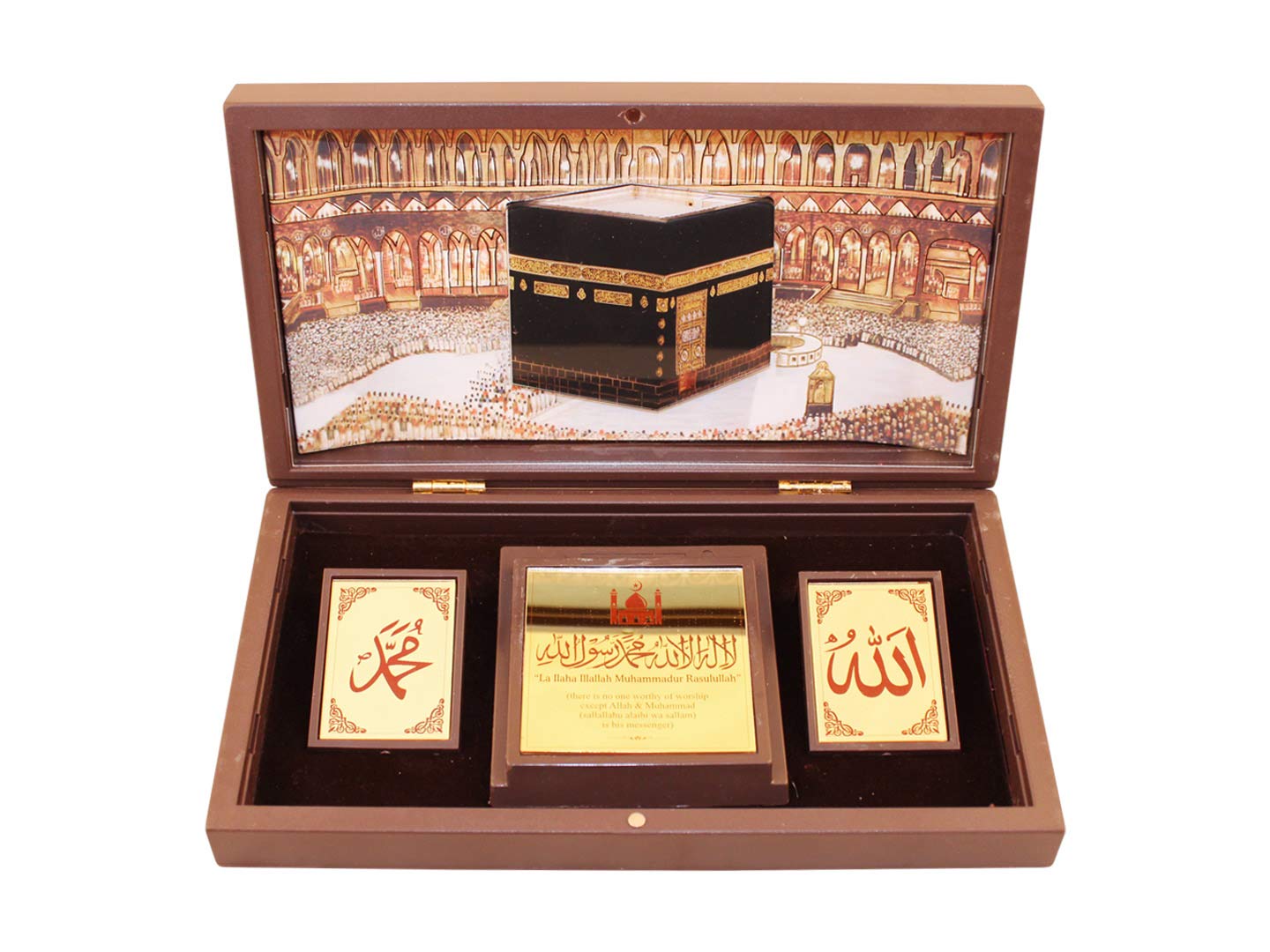 GoldGiftIdeas 24K Gold Plated Holy Kaaba Kuran Sharif Photo Frame, Islamic Return Gift, Kabaa Wooden Momento Gift, Best Islamic Gift, Eid Gift