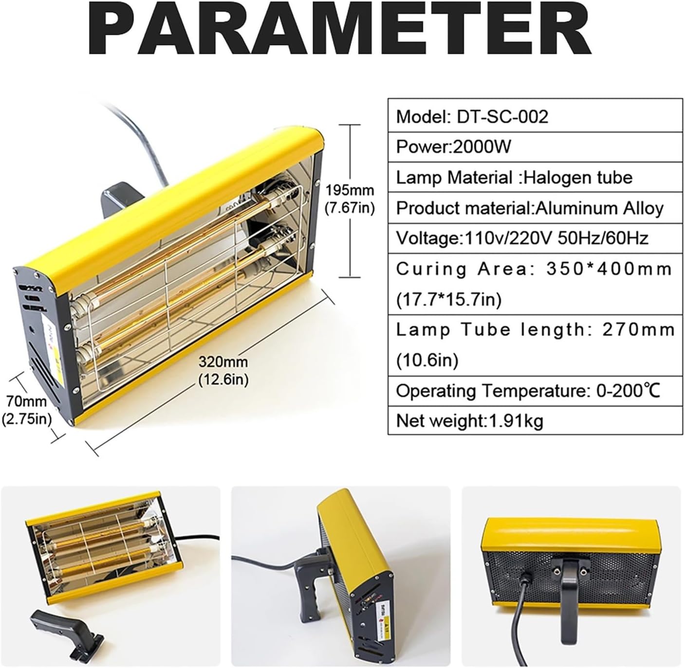 Paint Curing Lamp 2000W Shortwave Heat Lamp Paint Booth Paint Drying Light for Repair(220V-UK)
