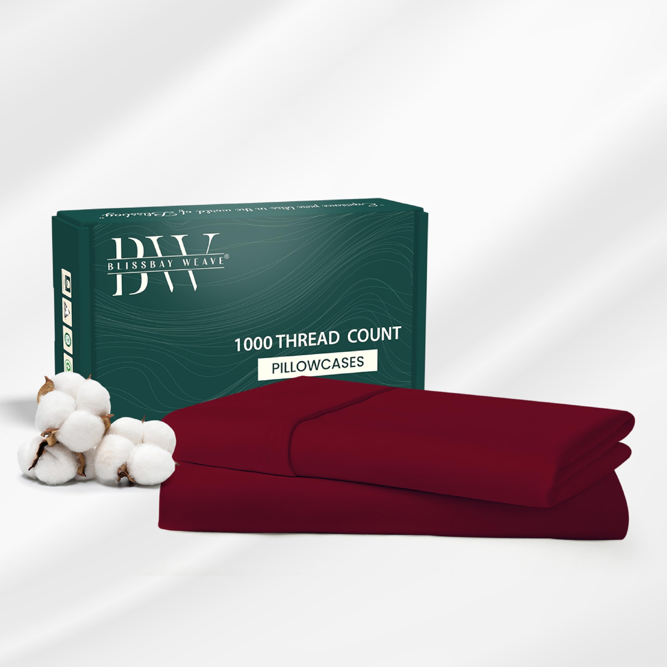 100% Egyptian Cotton Pillow Cases Standard/Queen Size Set of 2, 1000 Thread Count Pillow Covers Sateen Weave Soft Luxury Wrinkle Resistant Envelope Closure | 30" L x 20" W | Burgundy