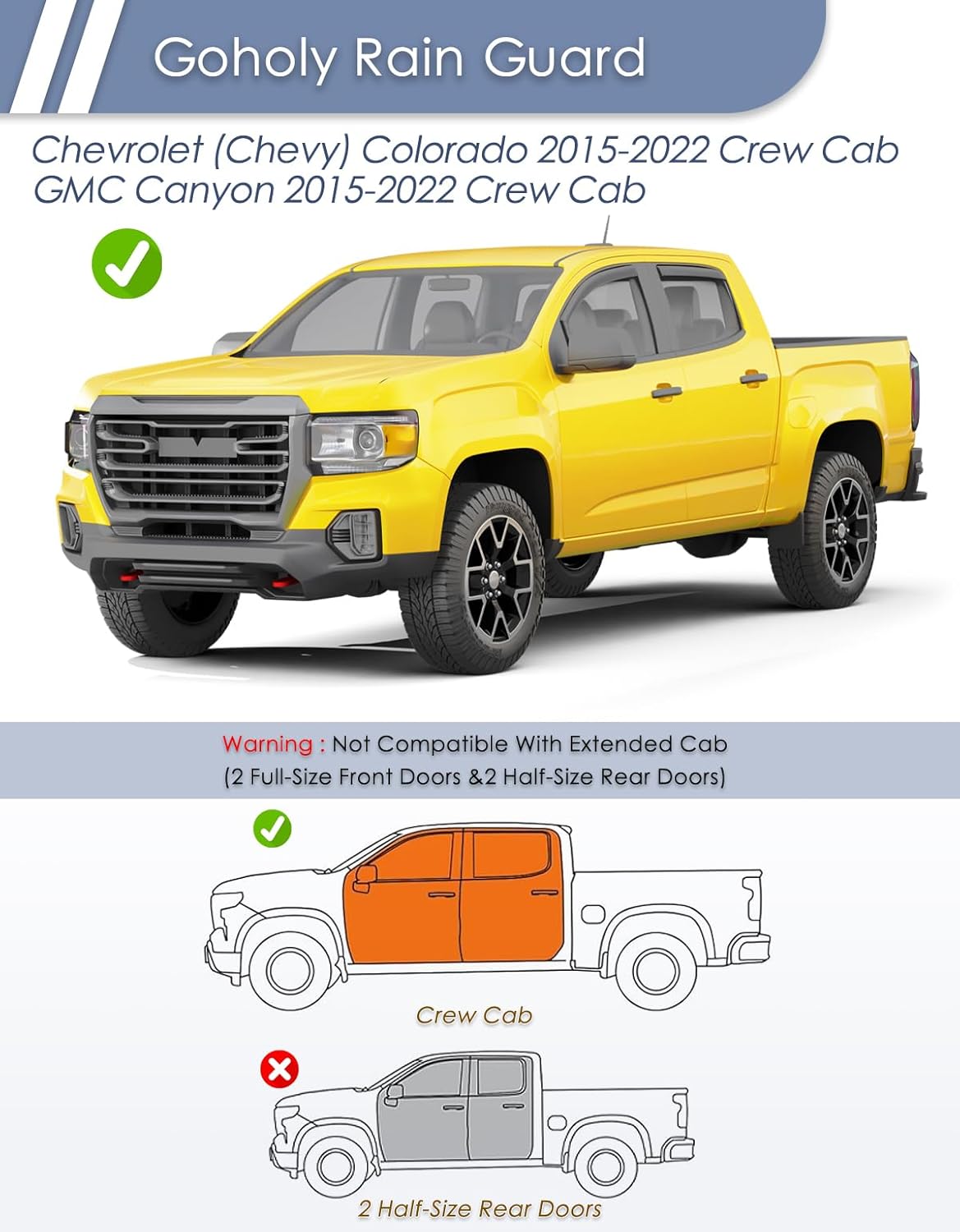 in-Channel Window Rain Guard for Chevy Colorado/GMC Canyon Crew Cab 2015-2022 Rain Guards Side Truck Window Visors Low Profile Vent Visor Window Deflectors Vent Shades Car Accessories