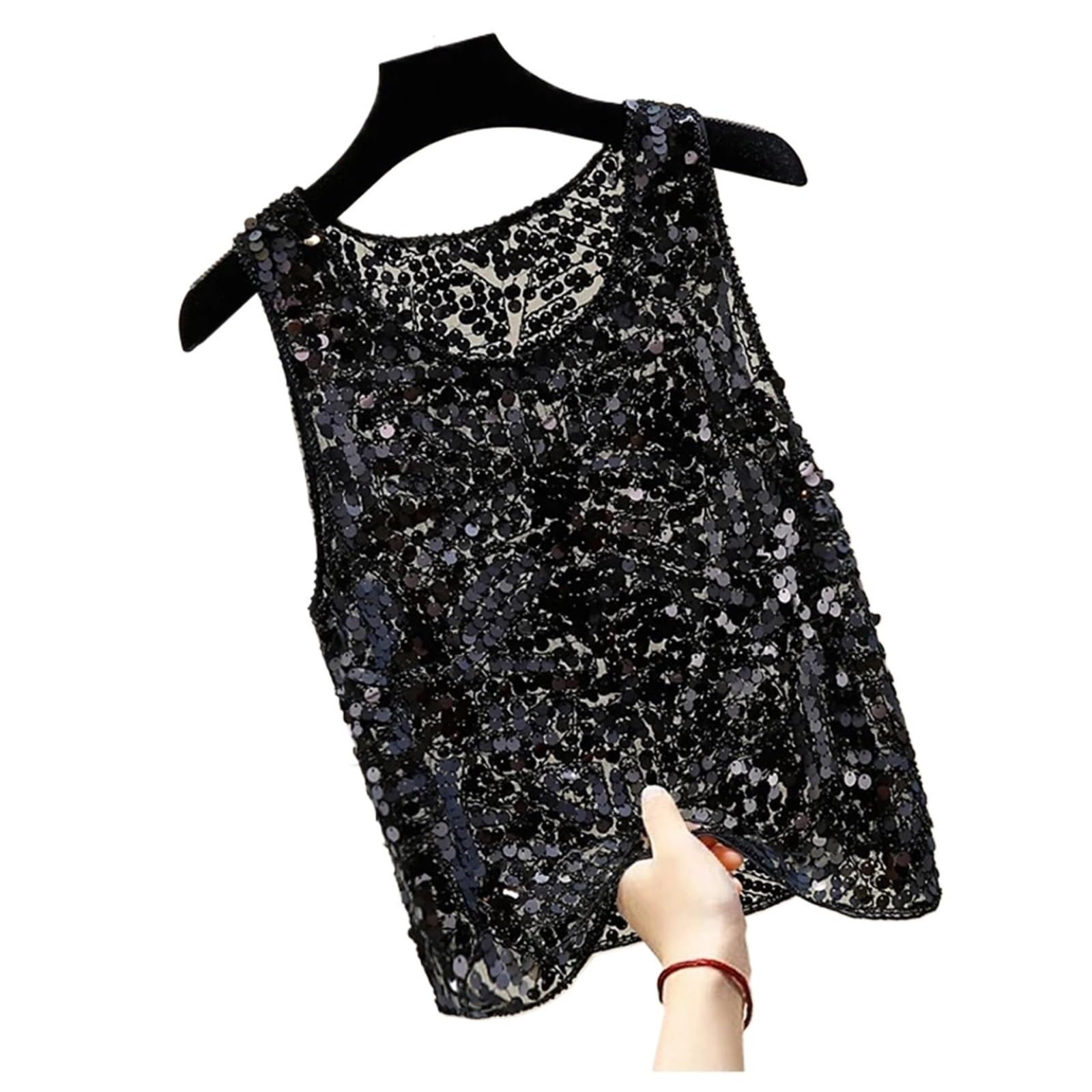 Top con Paillettes Canotta Senza Maniche Vintage da Sera con Paillettes da Donna, Carina ed Elegante, Estiva, Casual.
