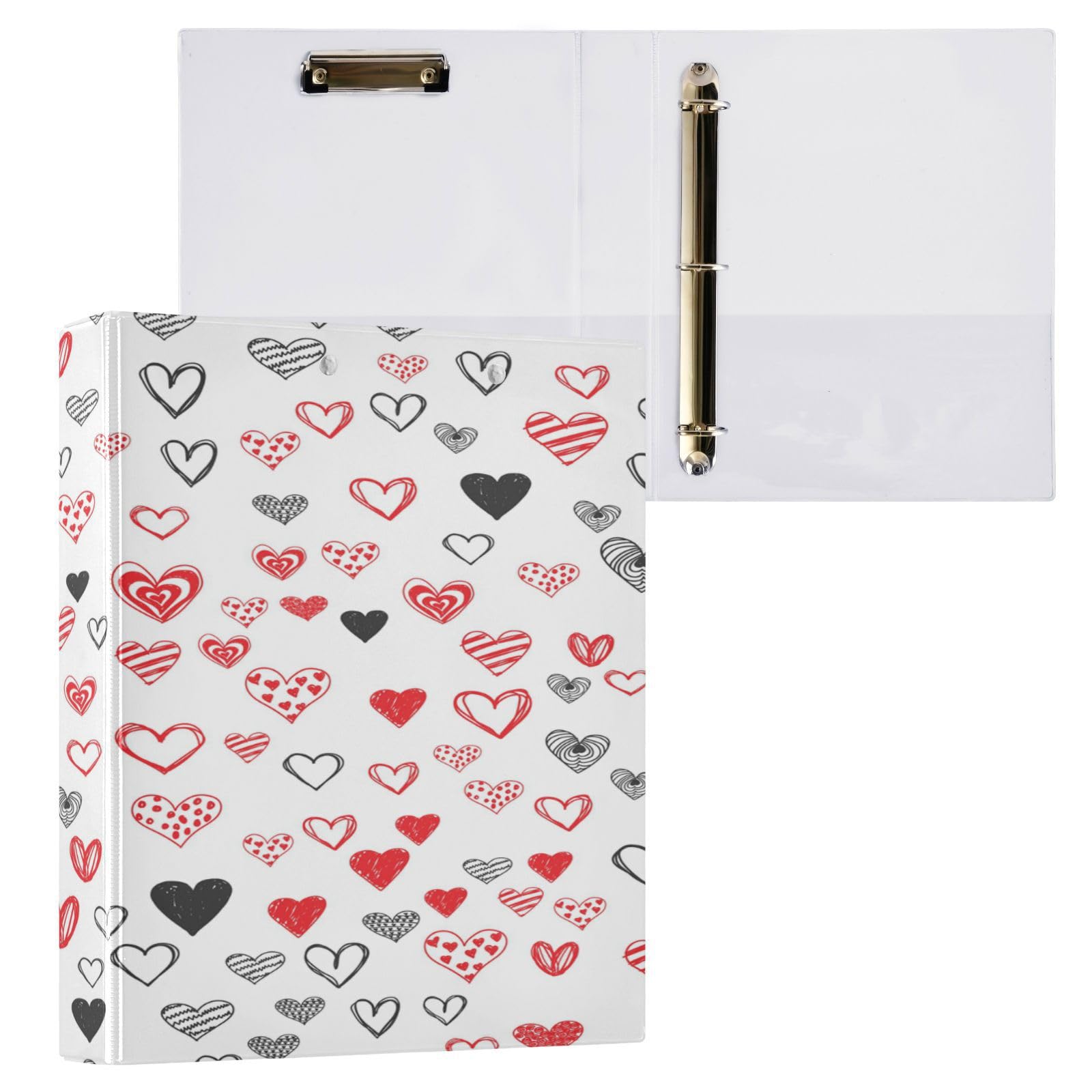 SKYSHU Love Heart - Raccoglitori ad anelli rotondi con 3 tasche interne in PVC trasparente, impermeabili, robusti, 3,8 cm, con clip in metallo antiscivolo, raccoglitori versatili per 200 fogli,