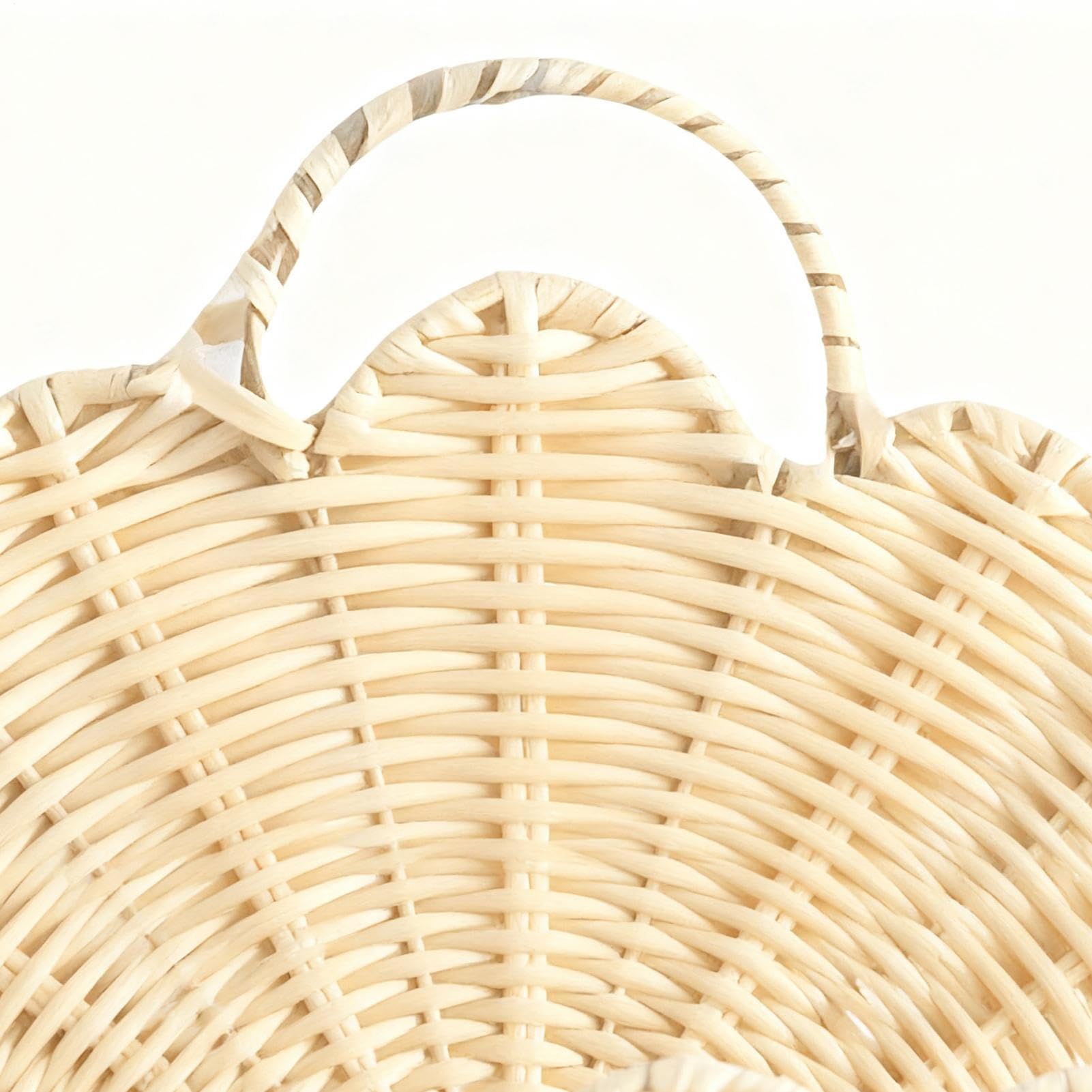 Cesta De Mimbre Organizador Estético Festoneado | Cesta de Mimbre Ondulada Almacenamiento Decorativo Para Sala Dormitorio Baño Apartamento Fruta Verdura Juguetes