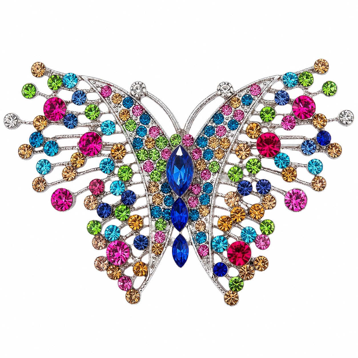 via mazzini Silver Plated Crystals Multicolour 'Viva Volaré' Butterfly Brooch Cum Saree Pin For Women (Brooch0550) 1 Pc-picture-23