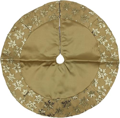 Kurt Adler Tiny - Falda de árbol de raso en miniatura, 20 pulgadas con borde de copos de nieve con lentejuelas para árboles de mesa