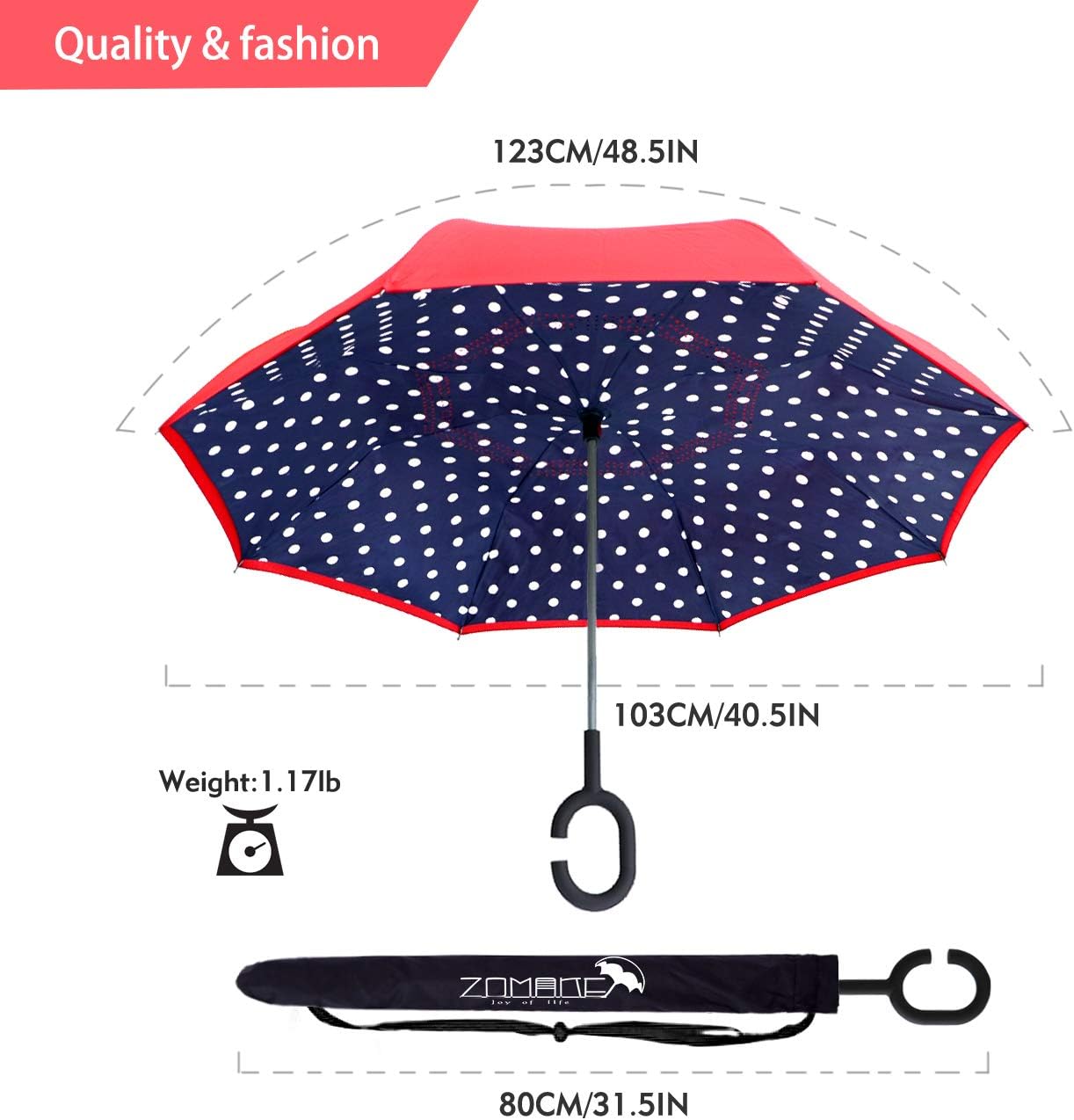 ZOMAKE Inverted Umbrella, Double Layer Reverse Umbrella Large Upside Down Umbrella with UV Protection, Windproof Inside Out Umbrella for Women with C-Shaped Handle