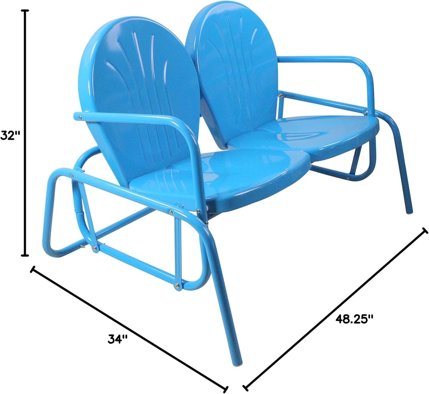 Northlight 2-Person Outdoor Retro Metal Tulip Double Glider Patio Chair, Turquoise Blue