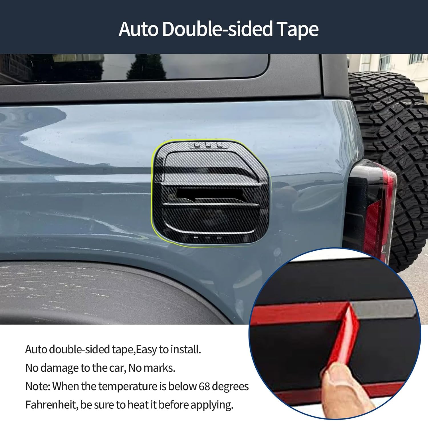 Fuel Tank Cover Compatible With Ford Bronco 2021-2024 Oil Cap Gas Cover Trim Exterior Car Accessories ABS 1PCS(Carbon Fiber Style) Not Fit For Bronco Raptor