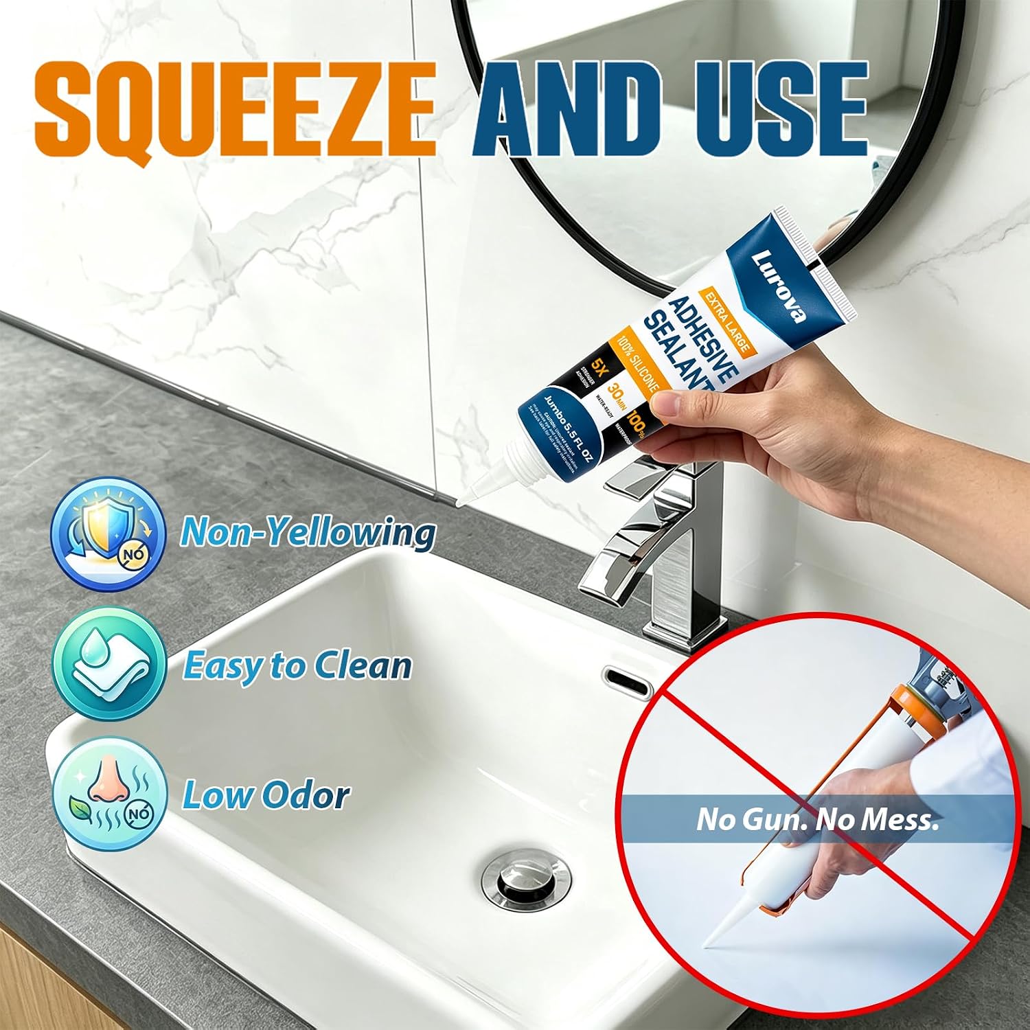 Silicone Sealant 100% Waterproof Silicone Caulk with Finishing Tool, 5.5oz Weatherproof, Flexible, Strong Adhesion Caulking for Automotive, Bathroom, Roof, Window, Kitchen & More (Grey)