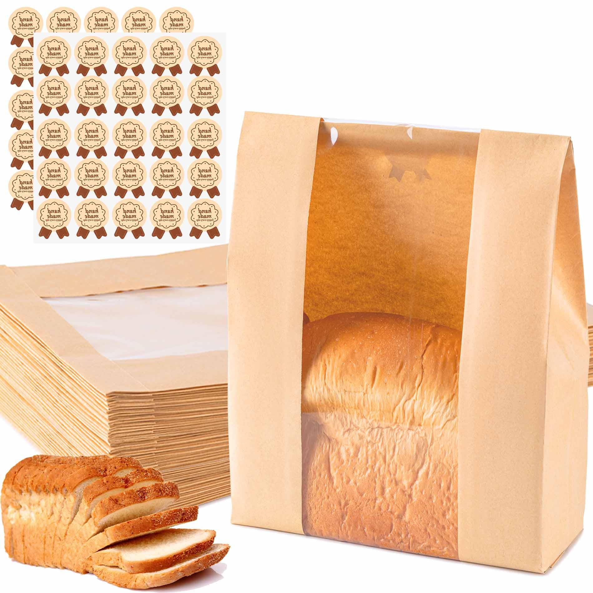 Thick Waterproof Bread Bags With Stickers Bread Bags For Homemade Bread 25PCS Paper Sourdough Large Bakery Bags Window Baked Food Packaging Storage Gift Giving Includes 25pcs Label Seal Stickers Kraft Bread Bags