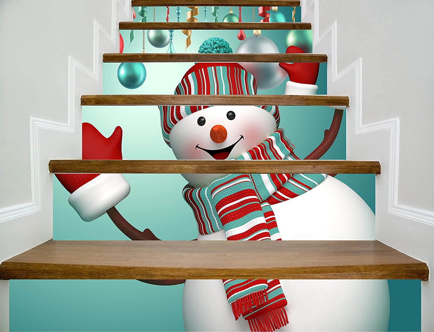 Zhiyu&art Christmas 3D Snowman Stair Stickers - 6-Piece Set, Removable Vinyl Decals For Stairs - View #5