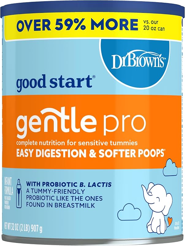 Good Start | Dr. Brown’s Gentle Pro, Baby Formula Powder for Sensitive Tummies, Easy Digestion & Softer Poops, Formula with Probiotics, DHA, Allergen Lactose, Milk, Soy,Tree Nuts,Non-GMO,32 OZ, 1 Pack