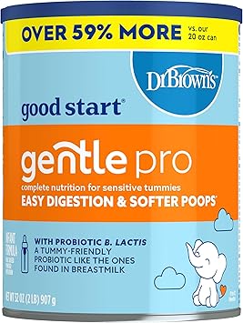 Good Start | Dr. Brown’s Gentle Pro, Baby Formula Powder for Sensitive Tummies, Easy Digestion & Softer Poops, Formula with Probiotics, DHA, Allergen Lactose, Milk, Soy,Tree Nuts,Non-GMO,32 OZ, 1 Pack
