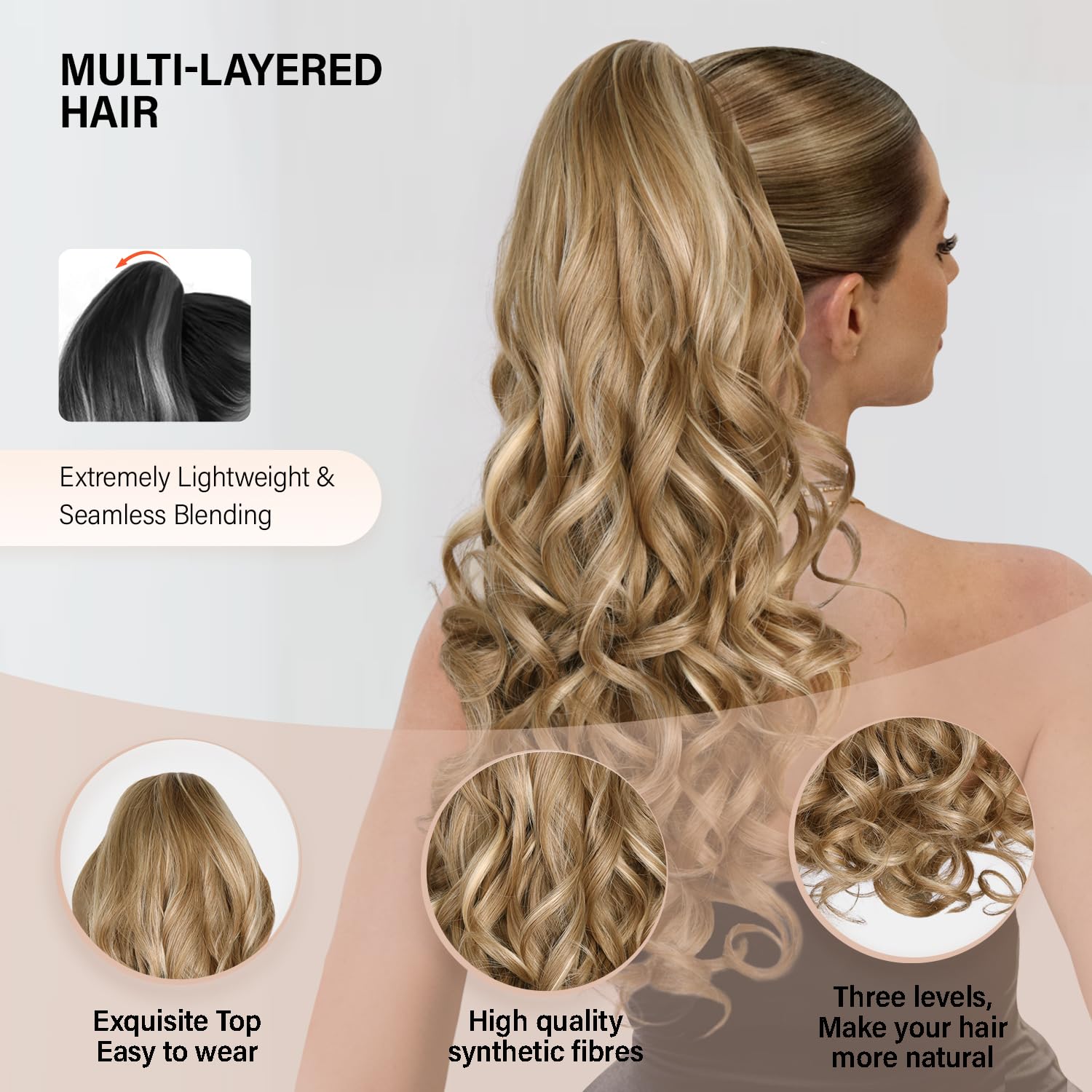 24 Inch Blonde Ponytail Extension, Claw Clip Ponytail Hair Extensions, Curly Clip in Ponytail Hair Extensions - Image 3
