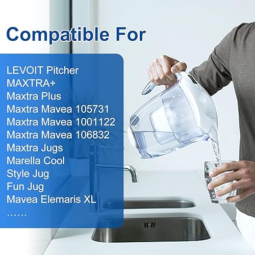 Miniatura 5 de Filtro de repuesto compatible con cartuchos de filtro de agua Brita Mavea 1001122, Maxtra, Maxtra+ y Levoit con eliminación de plomo y arsénico